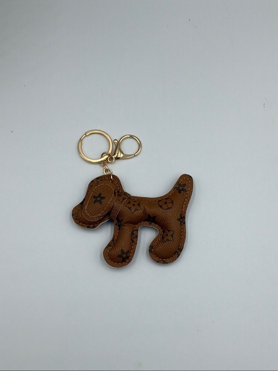 Accessories - Designer Inspired Brown Dog Keychain with Gold Hardware